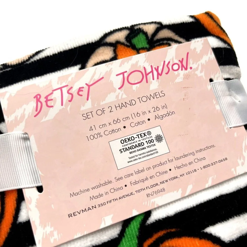 Betsey Johnson Fall Pumpkin Halloween 4pc Hand Towel Set Black White Orange NWT